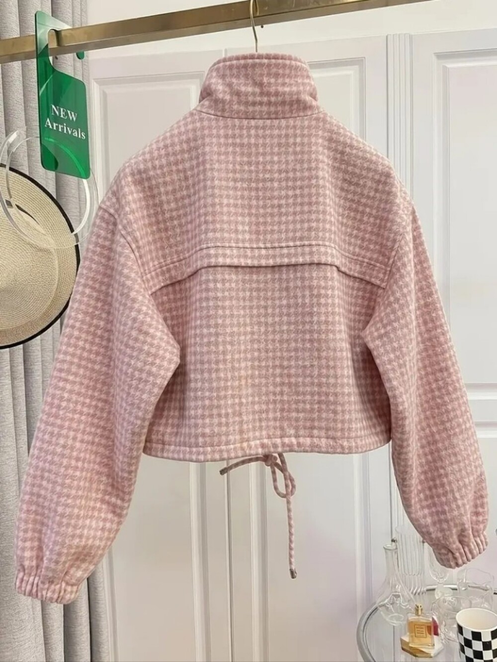 Short Drawstring Pocket Design Zip-up Jacket, Loose-fitting, Versatile - Picture 2 of 9